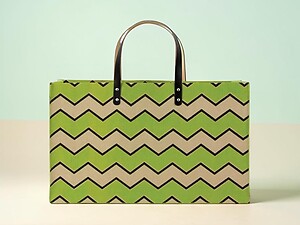 Green Chevron Jute Shopper Beach Tote Bag