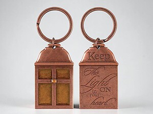 Keep the Light On In Your Heart Copper Lantern Amber Keychain