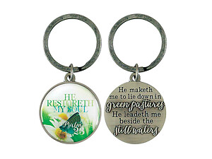 He Restoreth My Soul Psalm 23 Metal Epoxy Christian Key Ring Keychain