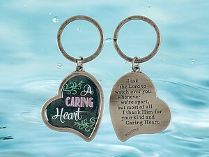 Thank Him for Your Caring Heart Inspirational Silvertone Metal Key Ring Keychain
