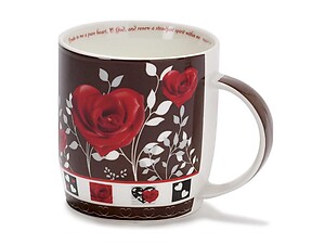 Brown Rose Heart Bone China Mug with Verse Inside Rim