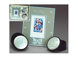Blue or Pink Enameled Aluminum Photo Frame/Tooth & Curl Box Set