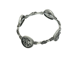 Anchor & Compass Burnished Silvertone Stretch Bracelet