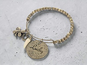 Lucky Burnished Goldtone Adjustable Charm Bracelet