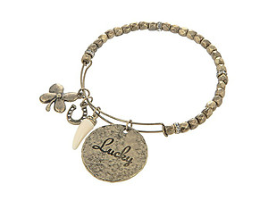 Lucky Burnished Goldtone Adjustable Charm Bracelet