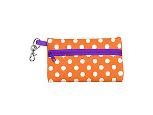 Neoprene Zippered Student ID Case with Key Ring (Orange with Purple)