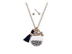Goldtone Dainty Globe Necklace With Mini Black Tassel