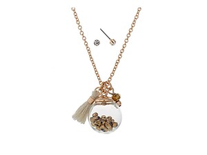 Goldtone Dainty Globe Necklace With Mini Ivory Tassel