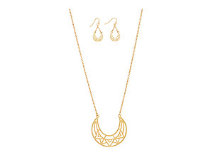 Goldtone Tribal Print Crescent Pendant Necklace Set