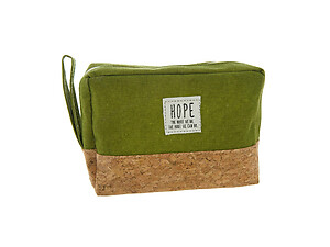 Green Hope ~ The More We Do Cork & Canvas Zipper Travel Makeup Pouch Bag
