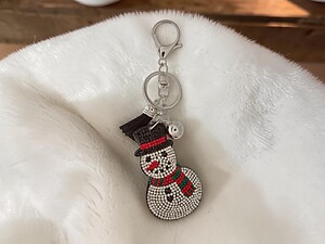 Snowman Tassel Bling Faux Suede Stuffed Pillow Key Chain Handbag Charm
