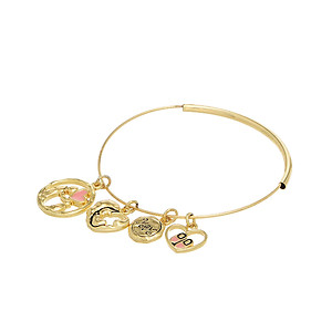 Goldtone Mom & Daughter Heart Charms Bangle Bracelet