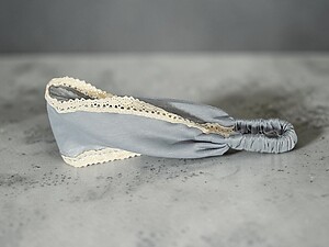 Gray Stretch Headband Hair Accessory with Ivory Crochet Rim