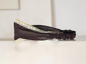 Brown Stretch Headband Hair Accessory with Ivory Crochet Rim