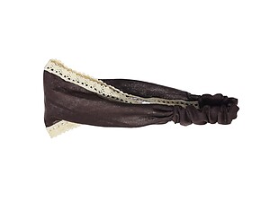Brown Stretch Headband Hair Accessory with Ivory Crochet Rim