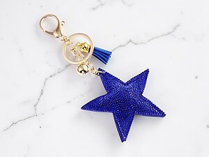 Blue Star Faux Suede Tassel Stuffed Pillow Key Chain Handbag Charm
