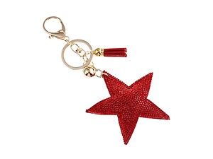 Red Star Faux Suede Tassel Stuffed Pillow Key Chain Handbag Charm