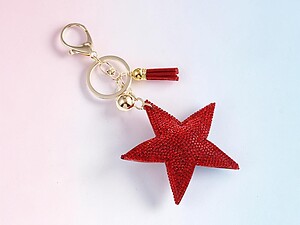 Red Star Faux Suede Tassel Stuffed Pillow Key Chain Handbag Charm