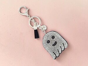 Puffer Ghost Tassel Bling Faux Suede Stuffed Pillow Key Chain Handbag Charm
