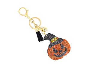 Jack O Lantern Tassel Bling Faux Suede Stuffed Pillow Key Chain Handbag Charm