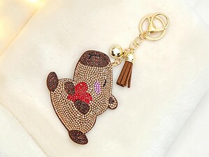 Capybara Tassel Bling Faux Suede Stuffed Pillow Key Chain Handbag Charm