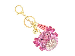 Pink Creature Tassel Bling Faux Suede Stuffed Pillow Key Chain Handbag Charm