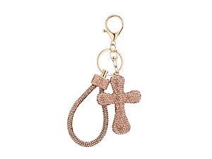 Rose Gold Metal Crystal Stone Cross Shaped Pendant Key Chain Handbag Charm