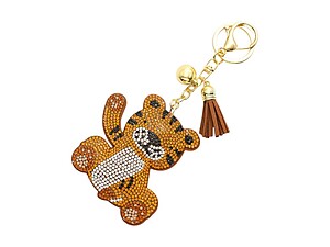 Tiger Tassel Bling Faux Suede Stuffed Pillow Key Chain Handbag Charm