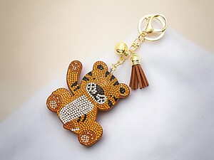 Tiger Tassel Bling Faux Suede Stuffed Pillow Key Chain Handbag Charm
