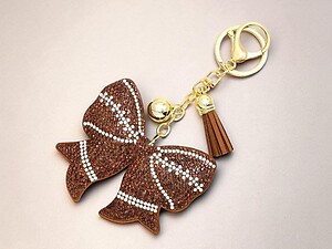 Football Sports Ball Bow Tassel Bling Faux Suede Stuffed Pillow Key Chain