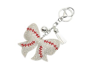 Baseball Sports Ball Bow Tassel Bling Faux Suede Stuffed Pillow Key Chain