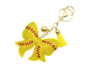 Softball Sports Ball Bow Tassel Bling Faux Suede Stuffed Pillow Key Chain