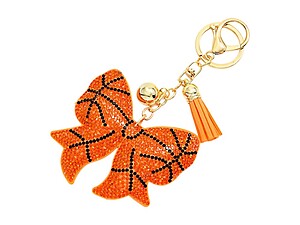Basketball Sports Ball Bow Tassel Bling Faux Suede Stuffed Pillow Key Chain