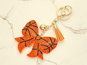 Basketball Sports Ball Bow Tassel Bling Faux Suede Stuffed Pillow Key Chain