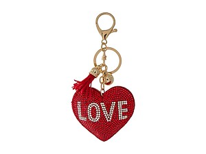 Red Love Heart Tassel Bling Faux Suede Stuffed Pillow Key Chain Handbag Charm