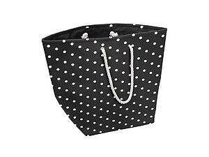 Black Canvas Dots Jumbo Man-made Beach Tote / Hamper Straw Tote