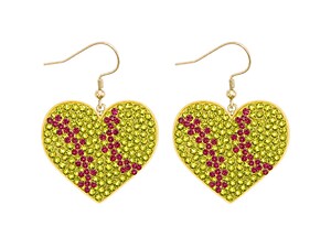 Softball Heart Rhinestone Bling Faux Suede Stuffed Pillow Drop Earrings