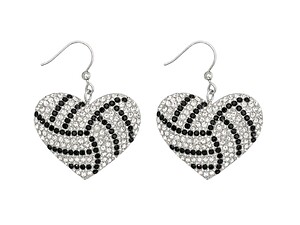 Volleyball Heart Rhinestone Bling Faux Suede Stuffed Pillow Drop Earrings