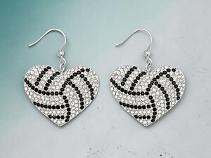 Volleyball Heart Rhinestone Bling Faux Suede Stuffed Pillow Drop Earrings
