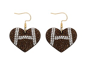 Football Heart Rhinestone Bling Faux Suede Stuffed Pillow Drop Earrings