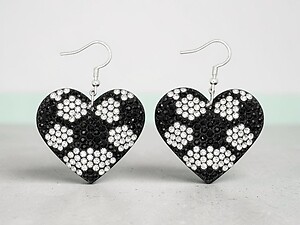 Soccer Heart Rhinestone Bling Faux Suede Stuffed Pillow Drop Earrings