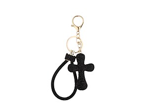 Black Metal Crystal Stone Cross Shaped Pendant Key Chain Handbag Charm