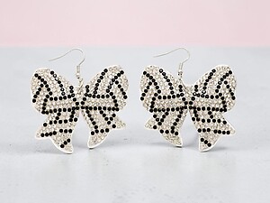 Volleyball Bow Rhinestone Bling Faux Suede Stuffed Pillow Drop Earrings