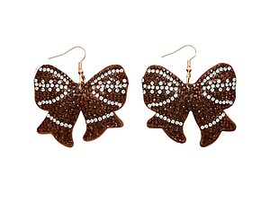 Football Bow Rhinestone Bling Faux Suede Stuffed Pillow Drop Earrings