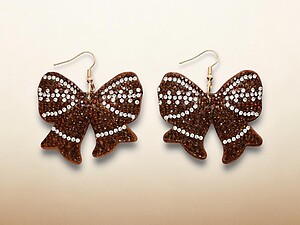 Football Bow Rhinestone Bling Faux Suede Stuffed Pillow Drop Earrings
