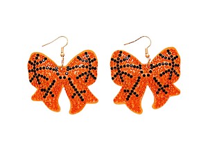 Basketball Bow Rhinestone Bling Faux Suede Stuffed Pillow Drop Earrings