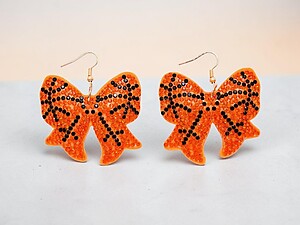 Basketball Bow Rhinestone Bling Faux Suede Stuffed Pillow Drop Earrings