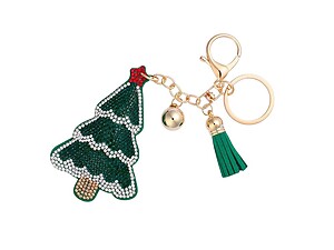 Christmas Tree Tassel Bling Faux Suede Stuffed Pillow Key Chain Handbag Charm