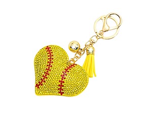 Softball Heart Tassel Bling Faux Suede Stuffed Pillow Key Chain Handbag Charm