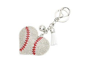 Baseball Heart Tassel Bling Faux Suede Stuffed Pillow Key Chain Handbag Charm